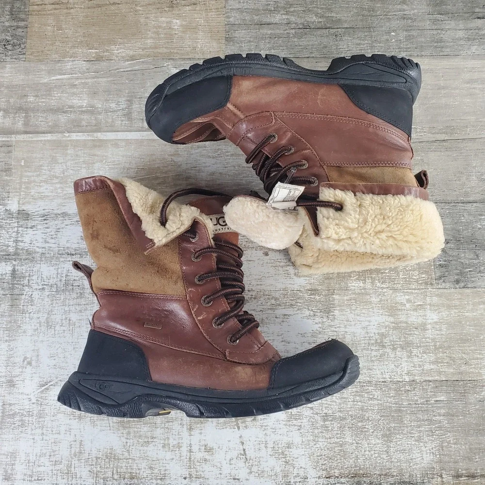 UGG Australia Kids Butte Boots Sz 5 Youth Brown Leather Shearling Waterproof